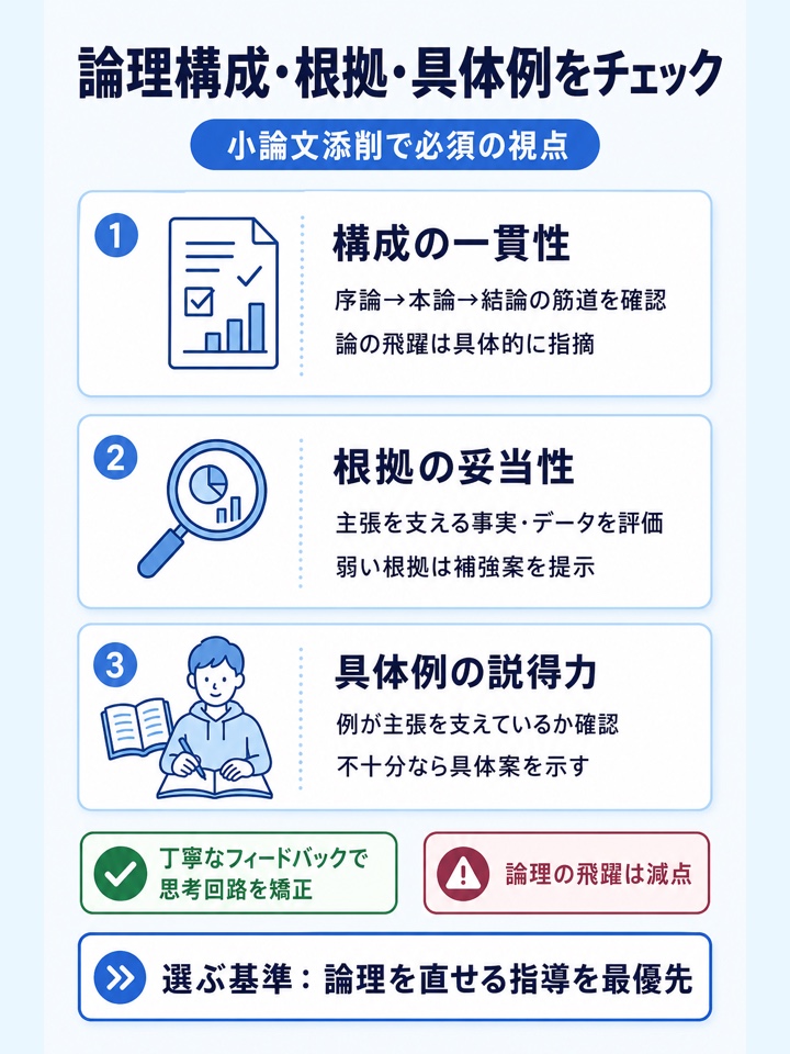 論理構成・根拠・具体例まで指摘してもらえるか