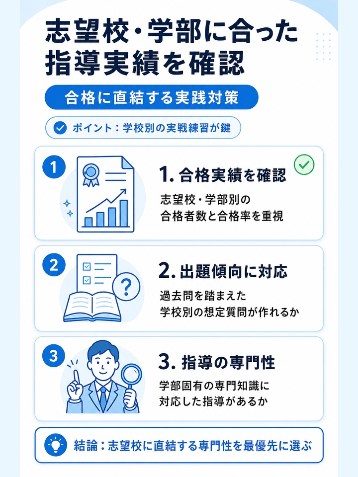 志望校・学部に合った指導実績があるか確認する