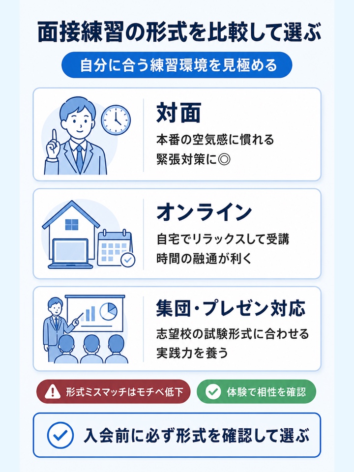 面接練習の形式が自分に合っているか比較する