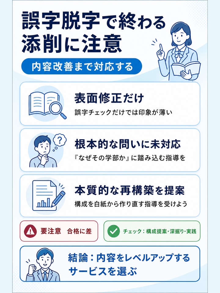 誤字脱字や表現修正だけで内容の改善まで受けられない