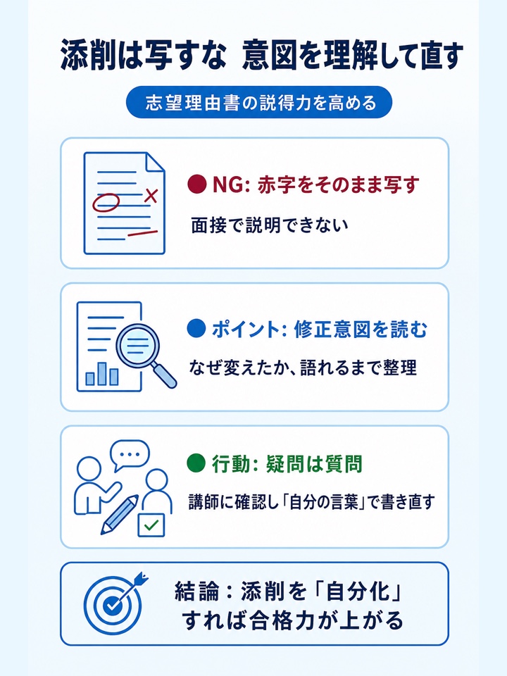 添削結果をそのまま写さず修正意図を理解して反映する