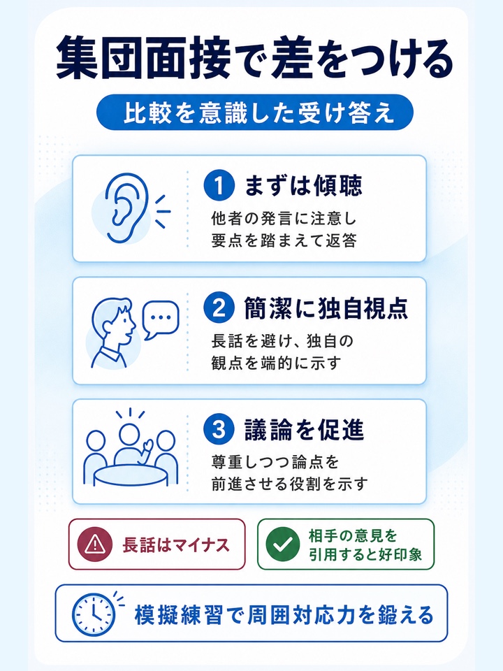 集団面接は他の受験生との比較を意識した受け答えが必要