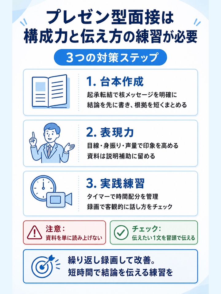 プレゼン型面接は構成力と伝え方の練習が必要