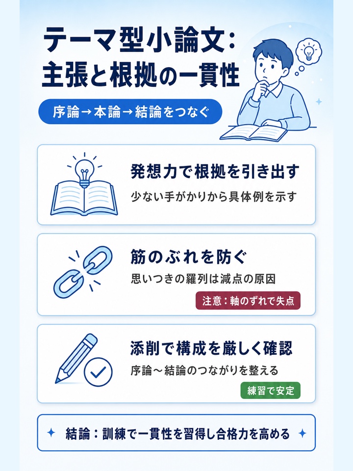 テーマ型小論文は主張と根拠の一貫性が重要
