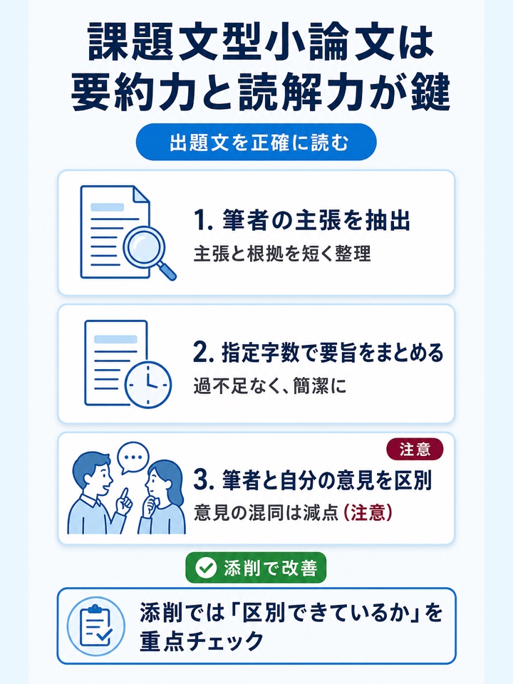 課題文型小論文は要約力と読解力も見られる