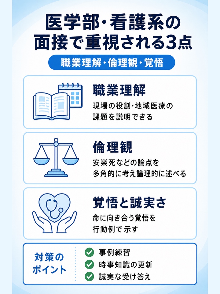 医学部・看護系面接は職業理解や倫理観も確認されやすい