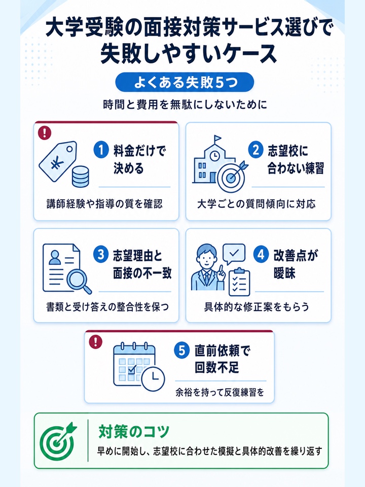 大学受験の面接対策サービス選びで失敗しやすいケース