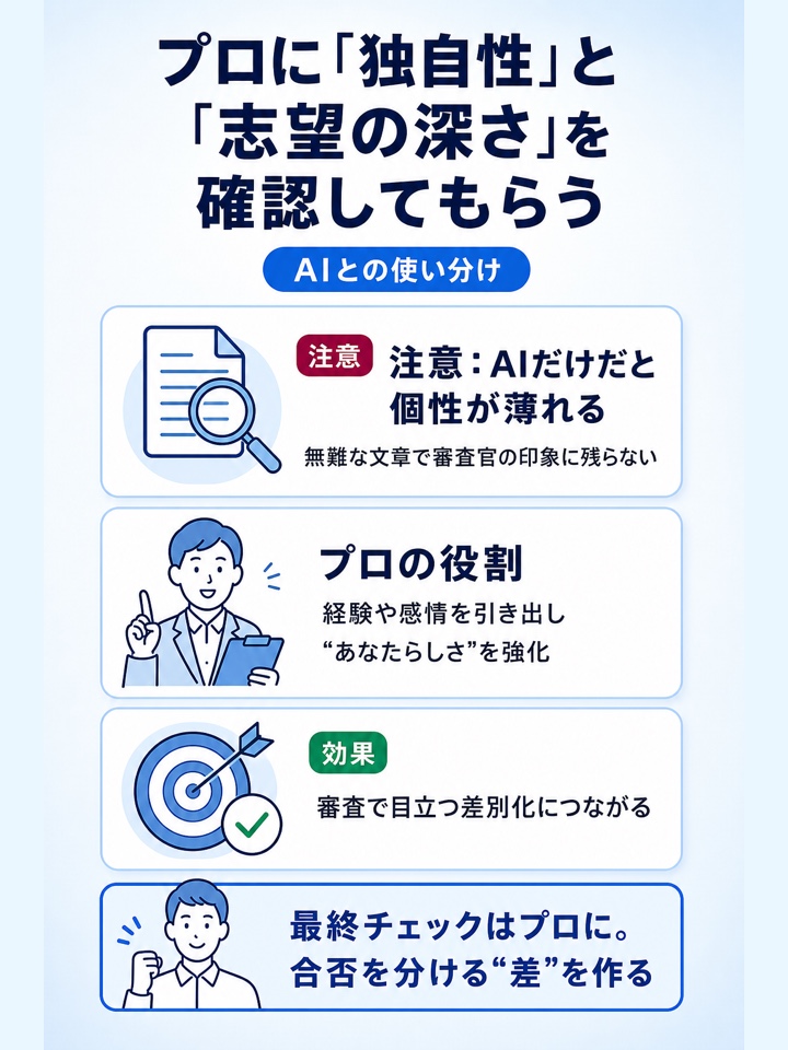 プロに独自性や志望理由の深さを確認してもらう