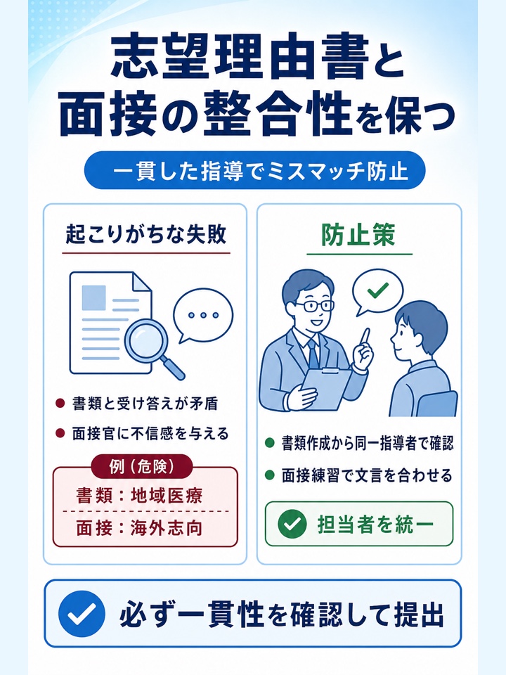 志望理由書と面接回答の内容がつながっていない