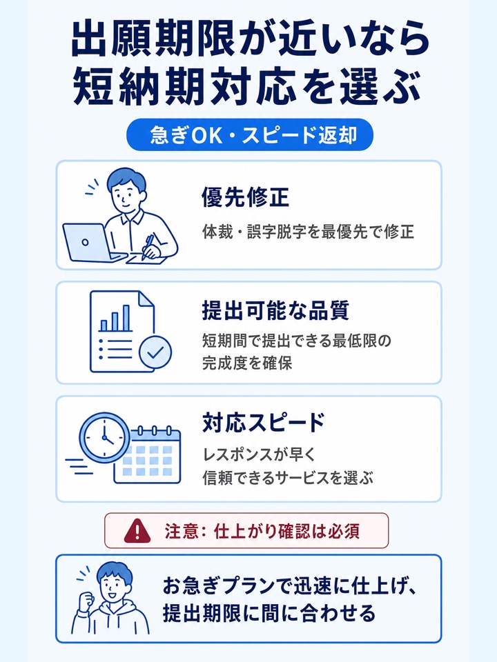 出願期限が近い人は短納期対応のサービスを選ぶ