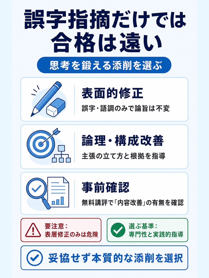 誤字脱字や表現修正だけで内容の改善まで受けられない