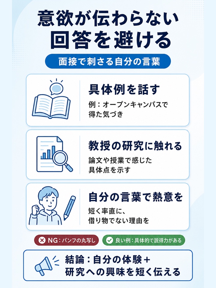 意欲が伝わらない回答を避ける