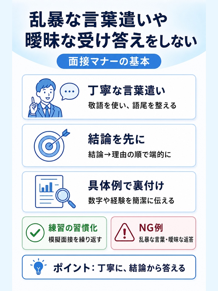 乱暴な言葉遣いや曖昧な受け答えをしない