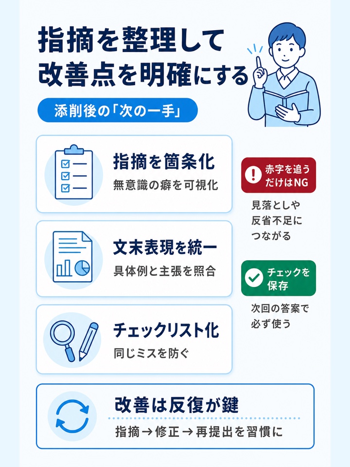 指摘内容を整理して改善点を明確にする