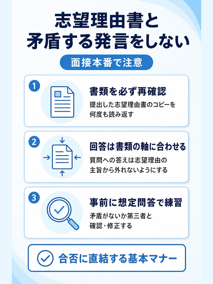 志望理由書と矛盾する発言をしない