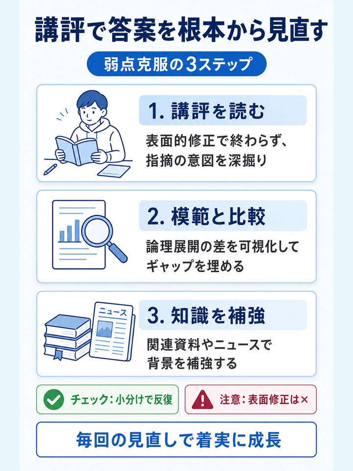 講評をもとに答案を見直して弱点克服を目指す