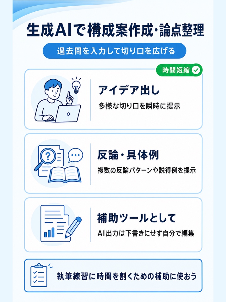 生成AIを活用して構成案の作成や論点整理をおこなう