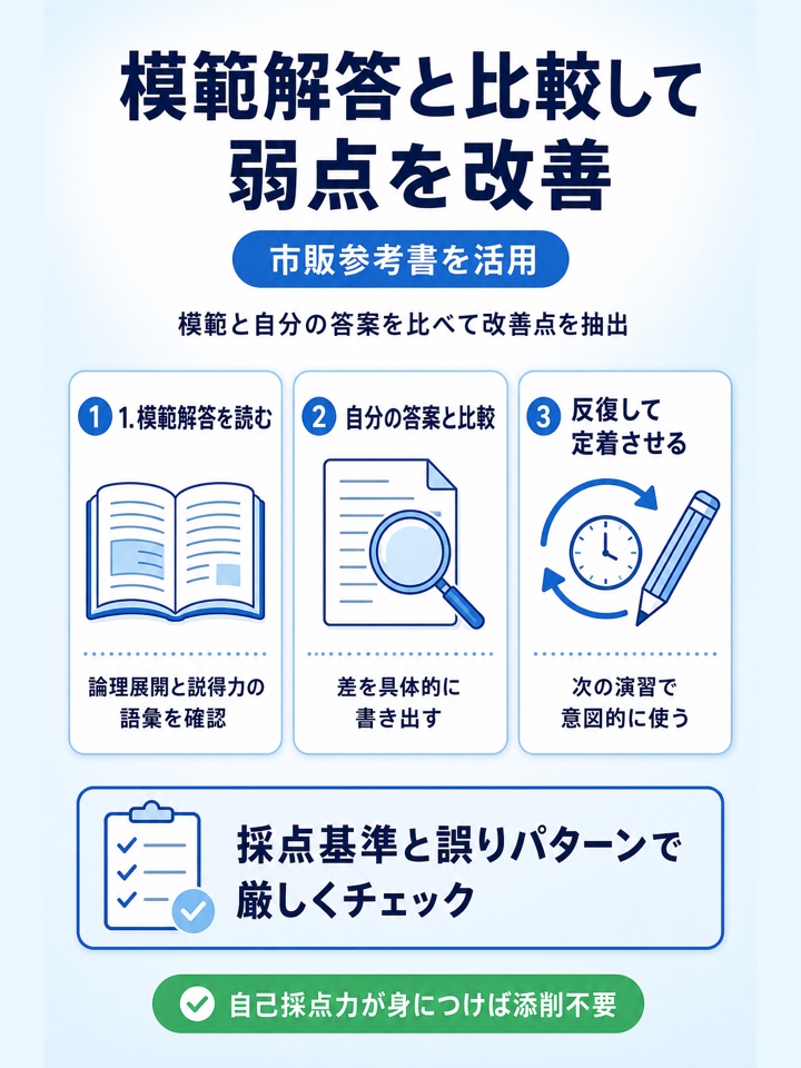 参考書の解答例と自分の答案を比較して改善点を探す