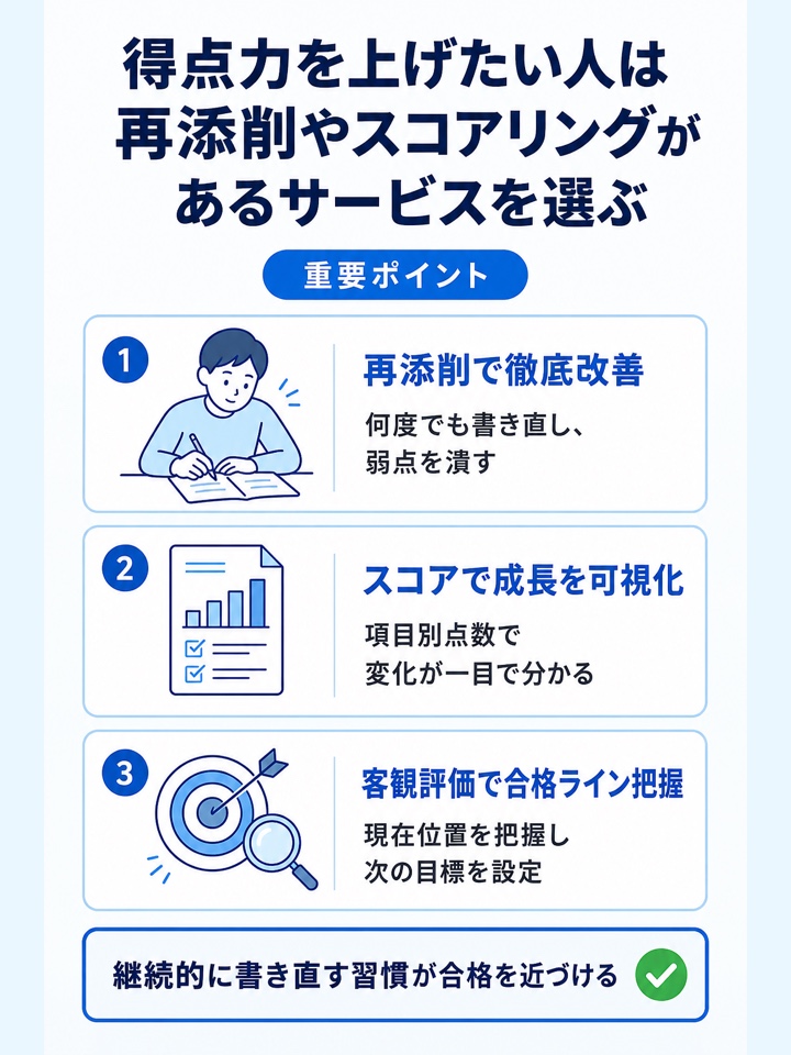 得点力を上げたい人は再添削やスコアリングがあるサービスを選ぶ