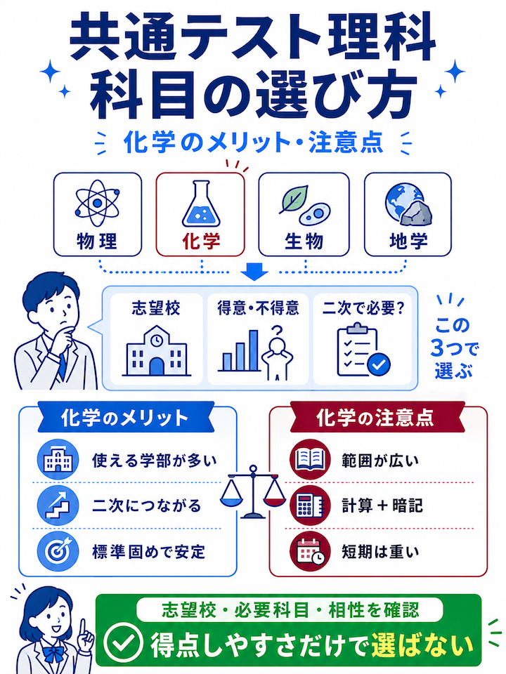 共通テスト理科選択科目の選び方(化学を選ぶメリットデメリット)