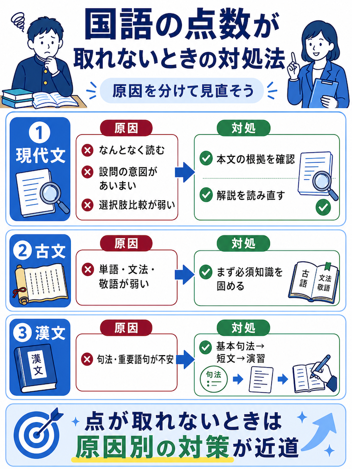 国語の点数が取れない生徒の対処法