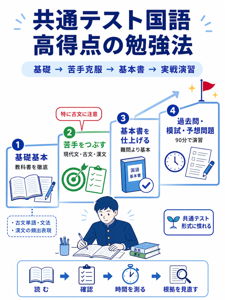共通テスト国語で高得点を取るためのおすすめの勉強法