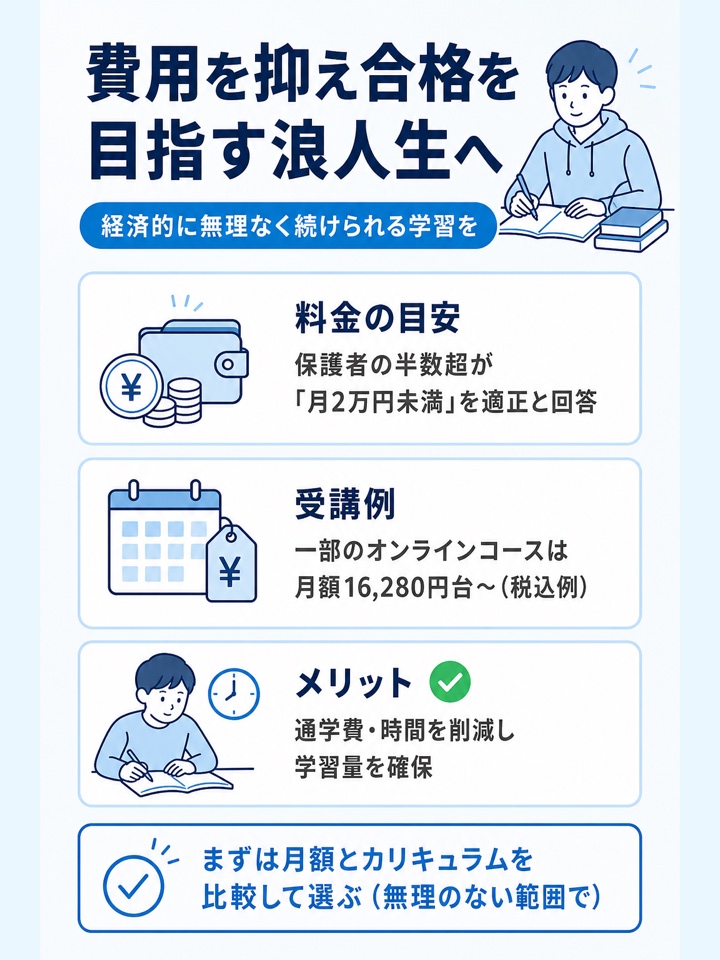費用を抑えながら合格を目指したい浪人生にもオンライン塾は向いている