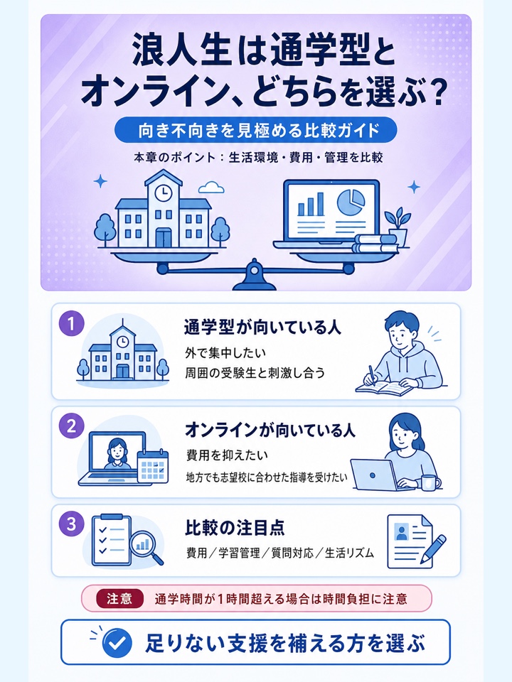 浪人生は通学型予備校とオンライン塾のどちらを選ぶべき?
