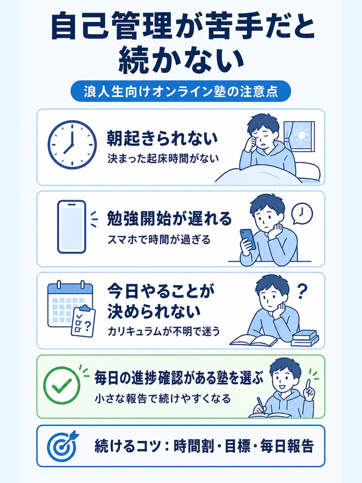 自己管理ができないと続きにくい
