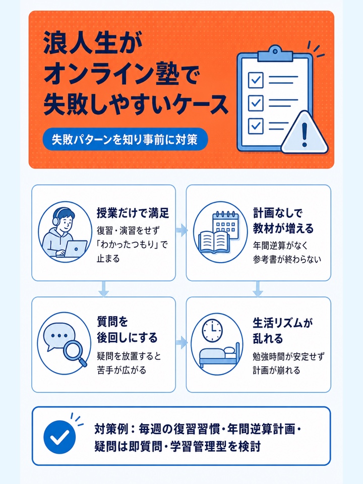 浪人生がオンライン塾・予備校で失敗しやすいケース