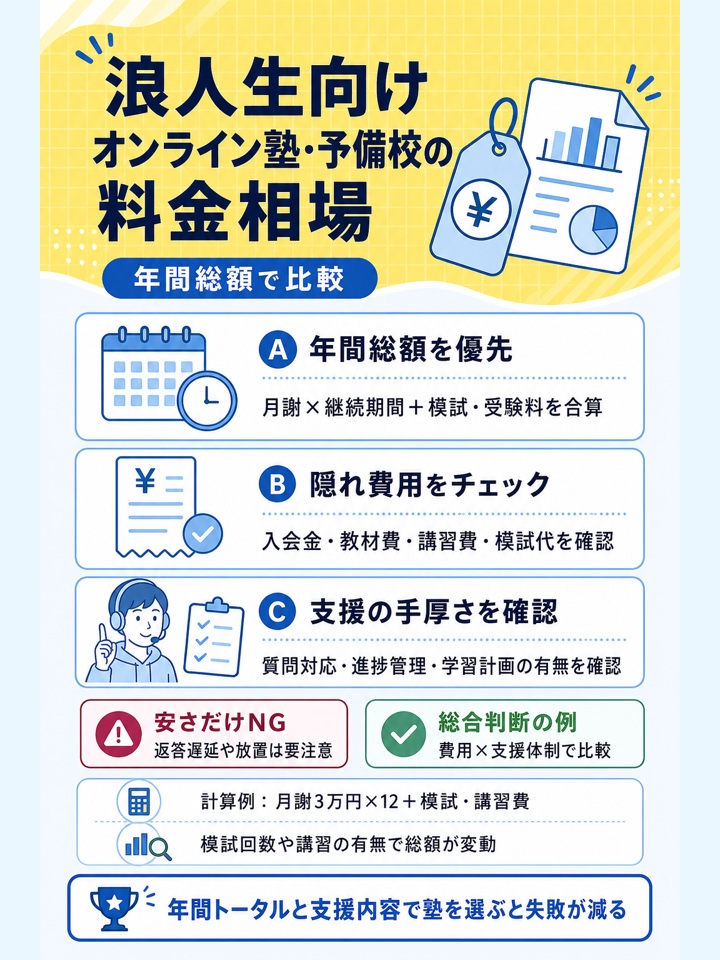 浪人生向けオンライン塾・予備校の料金相場
