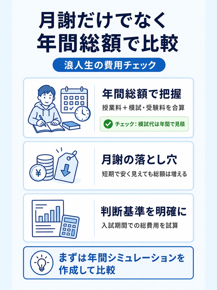 月謝だけでなく年間総額で比較する