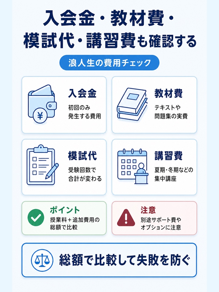 入会金・教材費・模試代・講習費も確認する