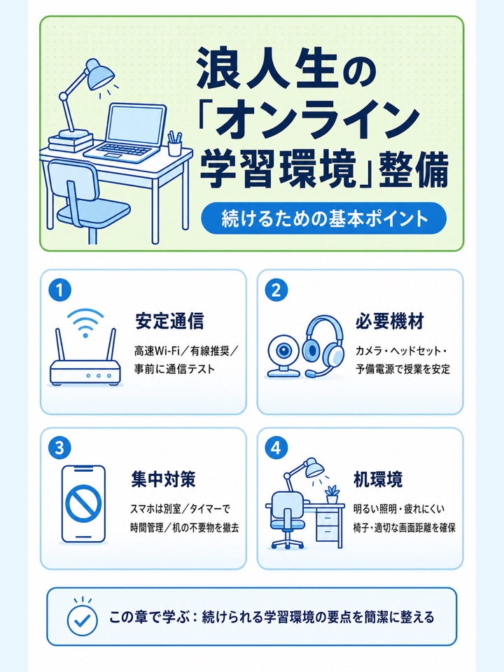 浪人生がオンライン塾・予備校を続けるために必要な学習環境