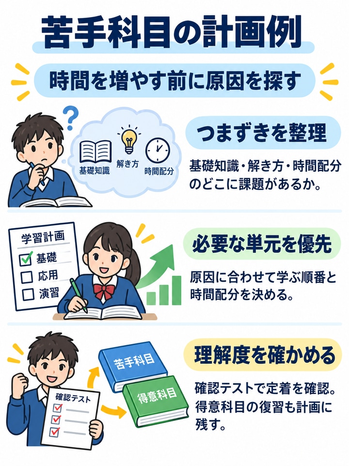 苦手科目を優先する場合の勉強計画例