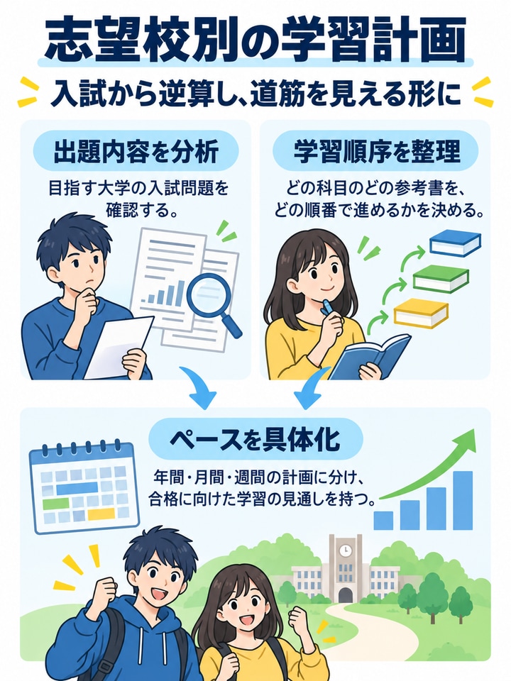 志望校別の学習計画を作成してくれる