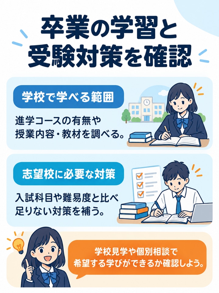 学校で学べる範囲と志望校に必要な受験対策を照らし合わせるポイント