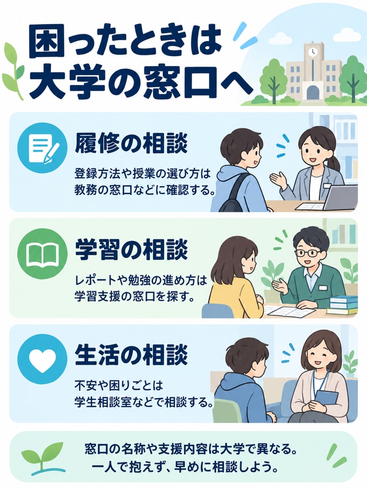 履修・学習・生活で困ったときに相談できる大学の窓口の例