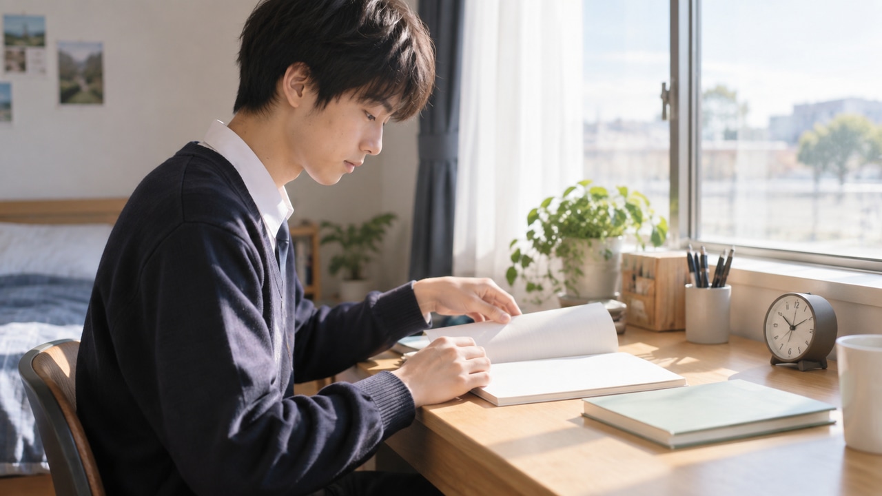 自宅で日々の学習習慣を整える高校生のイメージ