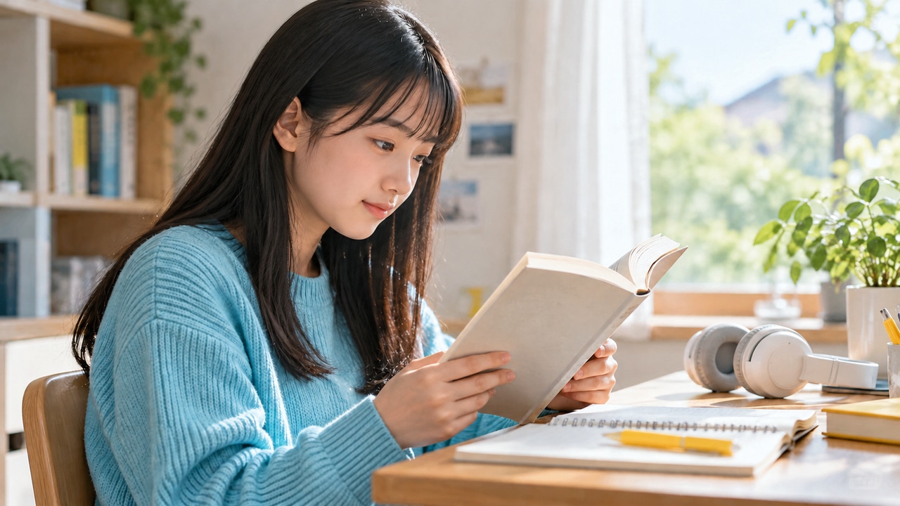 英語の参考書で読解学習に取り組む受験生のイメージ写真。