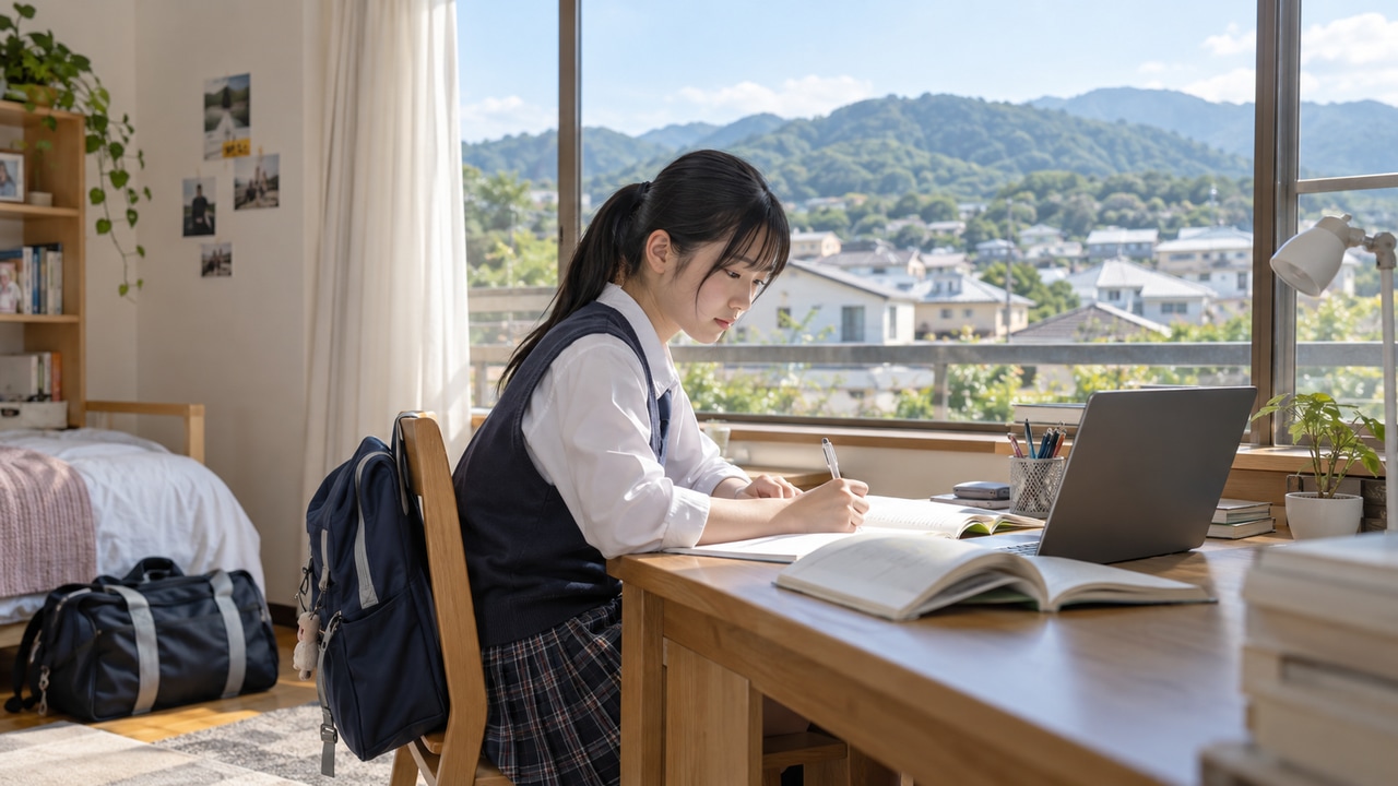 地方の自宅でオンライン学習に取り組む高校生のイメージ