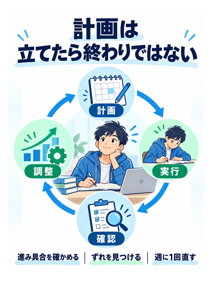計画は立てたら終わりではない。進み具合を確かめる、ずれを見つける、週に1回直す