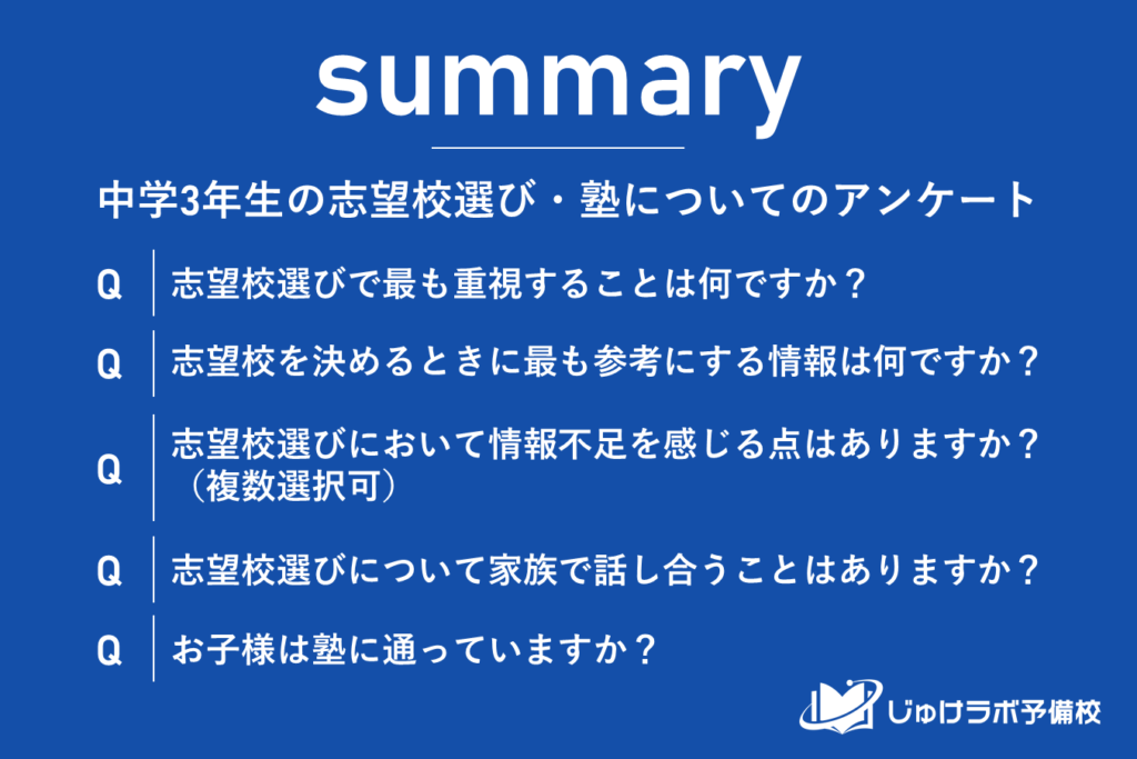 中学3年生の保護者アンケート結果！進学実績と交通の便が志望校選びの決め手に